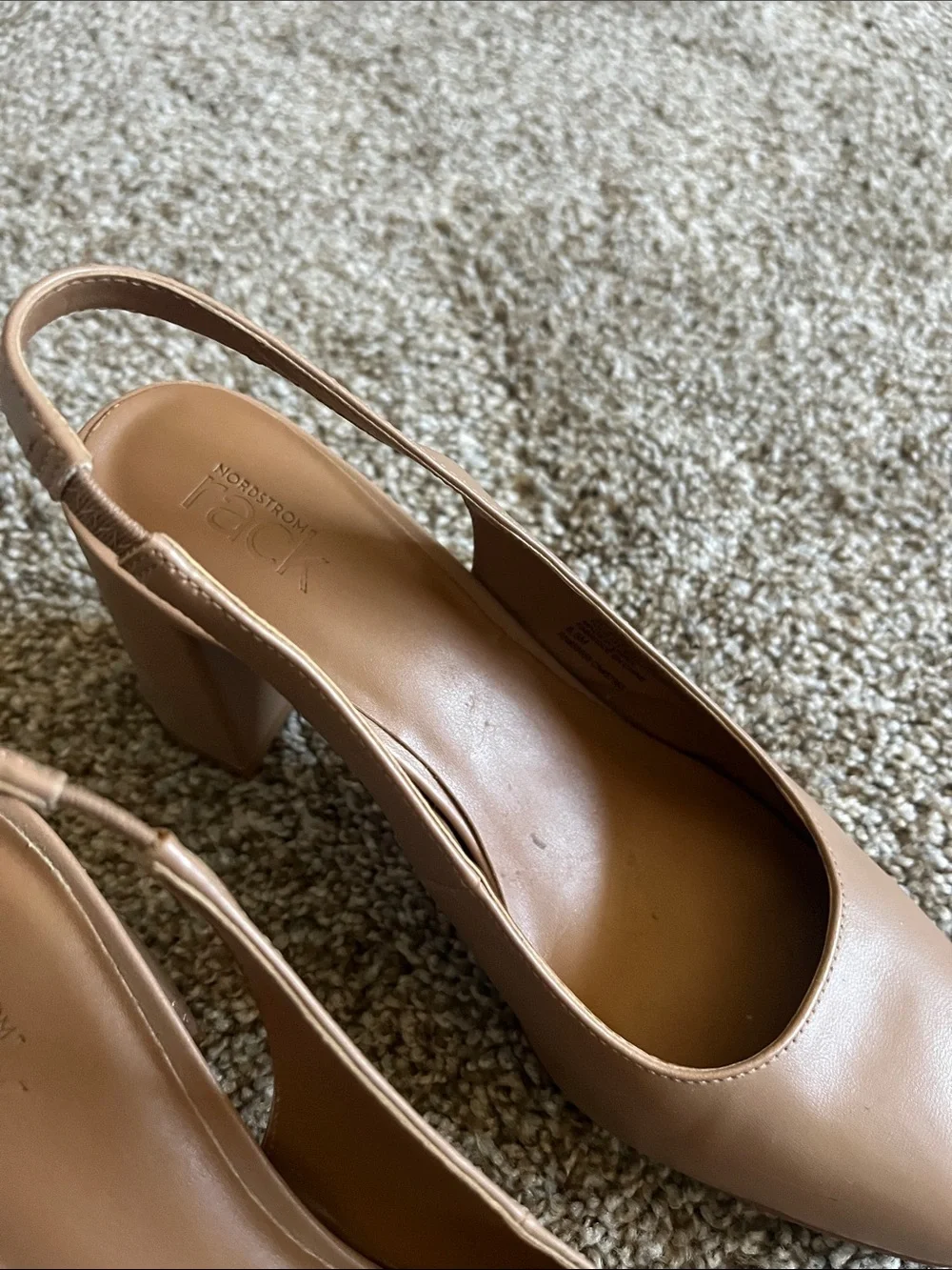 Slingback Block Heel Pumps in Tan Leather